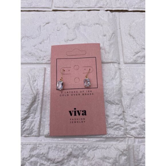 Viva Gold Plated Rectangle Dangle Earrings Women’s - Picture 2 of 6